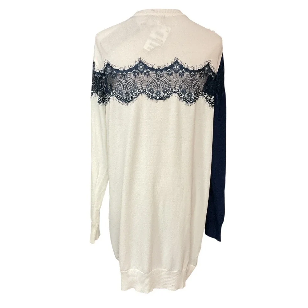 TwoMail Women's Long Sleeve V Neck Lace Button Front Knitted Cardigan Size 8 NWT